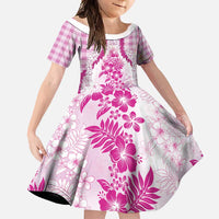 Aloha Hawaii Palaka Family Matching Summer Maxi Dress and Hawaiian Shirt Pink Plumeria Lei - Polynesian Pride