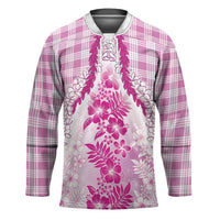 Aloha Hawaii Palaka Hockey Jersey Pink Plumeria Lei LT05 Unisex Pink - Polynesian Pride