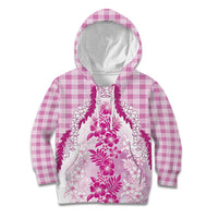 Aloha Hawaii Palaka Kid Hoodie Pink Plumeria Lei - Polynesian Pride