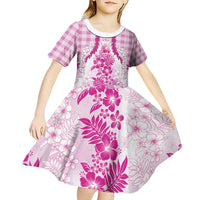 Aloha Hawaii Palaka Kid Short Sleeve Dress Pink Plumeria Lei LT05 - Polynesian Pride
