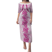 Aloha Hawaii Palaka Puletasi Pink Plumeria Lei LT05 Long Dress Pink - Polynesian Pride
