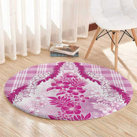 Aloha Hawaii Palaka Round Carpet Pink Plumeria Lei - Polynesian Pride