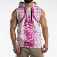 Aloha Hawaii Palaka Sleeveless Hoodie Pink Plumeria Lei - Polynesian Pride