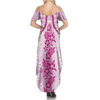 Aloha Hawaii Palaka Summer Maxi Dress Pink Plumeria Lei - Polynesian Pride