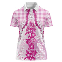 Aloha Hawaii Palaka Women Polo Shirt Pink Plumeria Lei LT05 Female Pink - Polynesian Pride