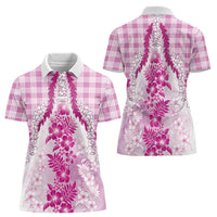 Aloha Hawaii Palaka Women Polo Shirt Pink Plumeria Lei LT05 - Polynesian Pride