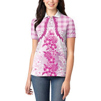Aloha Hawaii Palaka Women Polo Shirt Pink Plumeria Lei LT05 - Polynesian Pride
