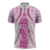 Aloha Hawaii Palaka Zipper Polo Shirt Pink Plumeria Lei LT05 Pink - Polynesian Pride