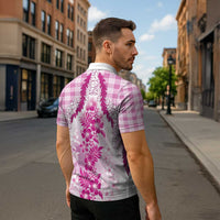 Aloha Hawaii Palaka Zipper Polo Shirt Pink Plumeria Lei - Polynesian Pride