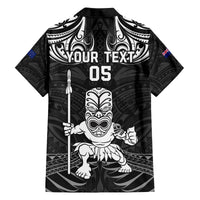 Custom New Zealand Maori Taiaha Family Matching Off Shoulder Long Sleeve Dress and Hawaiian Shirt Tiki Warrior Black LT05 - Polynesian Pride
