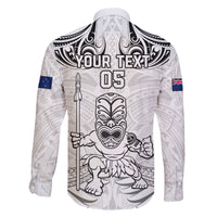 Custom New Zealand Maori Taiaha Family Matching Long Sleeve Bodycon Dress and Hawaiian Shirt Tiki Warrior White LT05 - Polynesian Pride