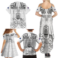 Custom New Zealand Maori Taiaha Family Matching Summer Maxi Dress and Hawaiian Shirt Tiki Warrior White LT05 - Polynesian Pride
