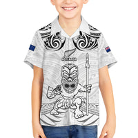 Custom New Zealand Maori Taiaha Family Matching Summer Maxi Dress and Hawaiian Shirt Tiki Warrior White LT05 Son's Shirt White - Polynesian Pride
