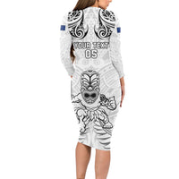 Custom New Zealand Maori Taiaha Long Sleeve Bodycon Dress Tiki Warrior White LT05 - Polynesian Pride