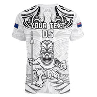 Custom New Zealand Maori Taiaha Women V Neck T Shirt Tiki Warrior White LT05 - Polynesian Pride