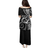 New Zealand Valentine Family Matching Puletasi and Hawaiian Shirt Aroha Gray Piwakawaka