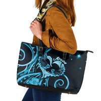New Zealand Valentine Leather Tote Bag Aroha Cyan Piwakawaka LT05 Cyan - Polynesian Pride
