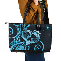 New Zealand Valentine Leather Tote Bag Aroha Cyan Piwakawaka LT05 - Polynesian Pride