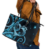 New Zealand Valentine Leather Tote Bag Aroha Cyan Piwakawaka LT05 - Polynesian Pride