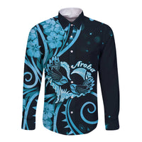 New Zealand Valentine Long Sleeve Button Shirt Aroha Cyan Piwakawaka LT05 Unisex Cyan - Polynesian Pride