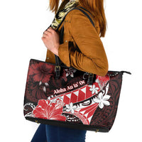 Hawaii Valentine Day Leather Tote Bag Polynesian Hibiscus Art Style Red LT05 Red - Polynesian Pride