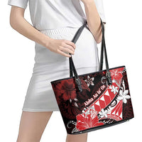 Hawaii Valentine Day Leather Tote Bag Polynesian Hibiscus Art Style Red LT05 - Polynesian Pride