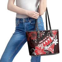 Hawaii Valentine Day Leather Tote Bag Polynesian Hibiscus Art Style Red LT05 - Polynesian Pride