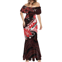 Personalised Hawaii Valentine Day Mermaid Dress Polynesian Hibiscus Art Style Red