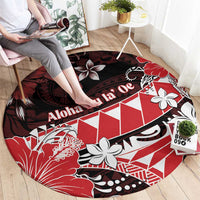 Hawaii Valentine Day Round Carpet Polynesian Hibiscus Art Style Red