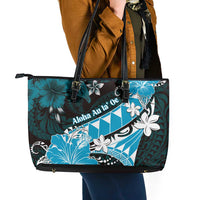 Hawaii Valentine Day Leather Tote Bag Polynesian Hibiscus Art Style Turquoise LT05 - Polynesian Pride