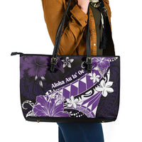 Hawaii Valentine Day Leather Tote Bag Polynesian Hibiscus Art Style Purple LT05 - Polynesian Pride