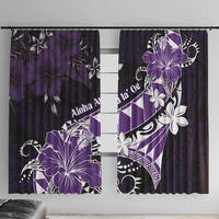 Hawaii Valentine Day Window Curtain Polynesian Hibiscus Art Style Purple LT05 With Hooks Purple - Polynesian Pride