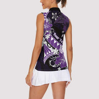 Personalised Hawaii Valentine Day Women Sleeveless Polo Shirt Polynesian Hibiscus Art Style Purple