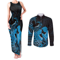 Alofa Samoa Valentine Blue Couples Matching Tank Maxi Dress and Long Sleeve Button Shirt Love Is The Greatest Thing LT05 Blue - Polynesian Pride