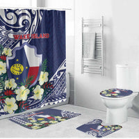 Wake Island Bathroom Set Tribal Pattern With Hibiscus Flowers LT05 Bathroom Set (4 pcs) Blue - Polynesian Pride