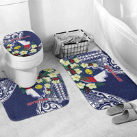 Wake Island Bathroom Set Tribal Pattern With Hibiscus Flowers LT05 Mat Set Only (3 pcs) One Size Blue - Polynesian Pride
