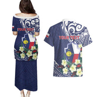 Personalised Wake Island Couples Matching Puletasi and Hawaiian Shirt Tribal Pattern With Hibiscus Flowers LT05 - Polynesian Pride
