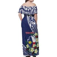 Personalised Wake Island Family Matching Off Shoulder Maxi Dress and Hawaiian Shirt Tribal Pattern With Hibiscus Flowers