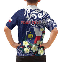 Personalised Wake Island Family Matching Off Shoulder Short Dress and Hawaiian Shirt Tribal Pattern With Hibiscus Flowers