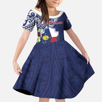 Personalised Wake Island Family Matching Short Sleeve Bodycon Dress and Hawaiian Shirt Tribal Pattern With Hibiscus Flowers