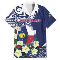 Personalised Wake Island Hawaiian Shirt Tribal Pattern With Hibiscus Flowers LT05 Blue - Polynesian Pride