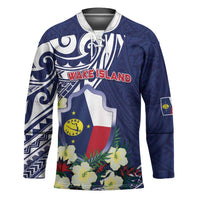 Personalised Wake Island Hockey Jersey Tribal Pattern With Hibiscus Flowers LT05 Unisex Blue - Polynesian Pride