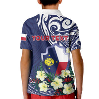 Personalised Wake Island Kid Polo Shirt Tribal Pattern With Hibiscus Flowers LT05 - Polynesian Pride