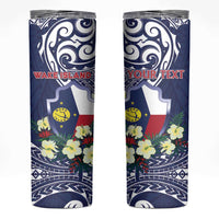 Personalised Wake Island Skinny Tumbler Tribal Pattern With Hibiscus Flowers LT05 Blue - Polynesian Pride