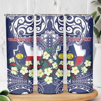 Personalised Wake Island Skinny Tumbler Tribal Pattern With Hibiscus Flowers LT05 - Polynesian Pride