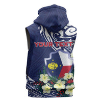 Personalised Wake Island Sleeveless Zip Hoodie Tribal Pattern With Hibiscus Flowers LT05 - Polynesian Pride