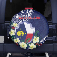 Wake Island Spare Tire Cover Tribal Pattern With Hibiscus Flowers LT05 No hole Blue - Polynesian Pride