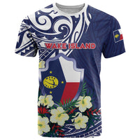 Personalised Wake Island T Shirt Tribal Pattern With Hibiscus Flowers LT05 Blue - Polynesian Pride