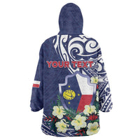 Personalised Wake Island Wearable Blanket Hoodie Tribal Pattern With Hibiscus Flowers LT05 - Polynesian Pride
