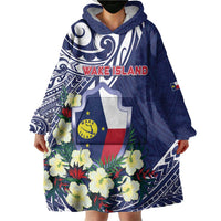 Personalised Wake Island Wearable Blanket Hoodie Tribal Pattern With Hibiscus Flowers LT05 - Polynesian Pride
